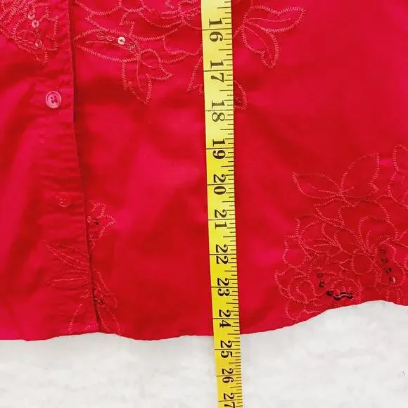 Blouse Size L Red Sequin Embroidered Short Sleeve Patriotic Americana 4th July - Picture 6 of 14